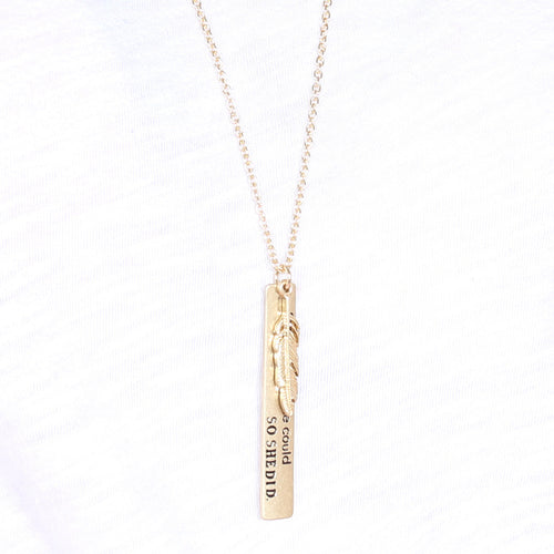 "She Believed She Could" Message Charm Pendant Necklace